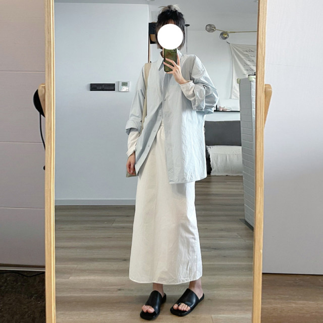 Homemade Japanese workwear straight skirt for female students with high waist temperament retro mid-length white hip skirt summer