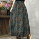 Moxia Chuxin retro literary oil painting style printed denim skirt slim A version midi dress for women