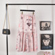 Sweet and elegant 2024 summer new style wood earrings big hem skirt printed mid-length retro beach vacation skirt