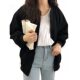 Casual loose large size fat mm black cotton baseball uniform work jacket for women in spring, autumn and winter Korean version versatile