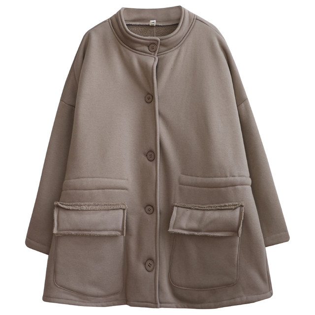 lamb fur coat for women 2024 winter mid-length Korean version large-size drawstring waist plus velvet thickened work jacket trendy