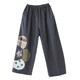 Japanese age-reducing patch embroidered wide-leg pants for women 2024 summer loose large size elastic waist casual straight nine-point pants