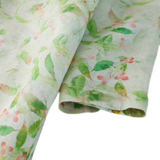 2024 summer new retro slanted placket v-neck skirt for women mid-length cotton and linen printed 7-quarter sleeve dress