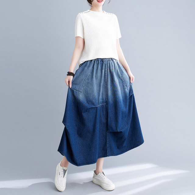 Xiaofei's home ~ Denim skirt spring and summer new style slim mid-length skirt temperament versatile wash water big sway skirt
