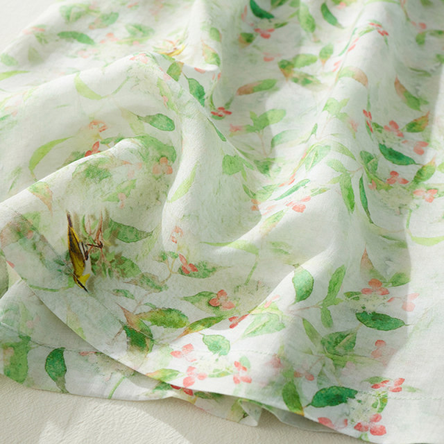 2024 summer new retro slanted placket v-neck skirt for women mid-length cotton and linen printed 7-quarter sleeve dress