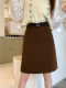 Autumn and winter khaki woolen skirt plus size high-waisted a-line mid-length skirt slimming versatile short skirt one-step hip-covering skirt