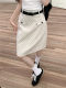 White polka dot skirt pear-shaped body high waist mid-length skirt large size A-line skirt covering hips mid-skirt making it look slim and hip-packing skirt