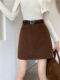 Large -size woolen A -shaped skirt Women's autumn and winter new high -waisted one -step hip skirt to prevent light and cover meat versatile skirt