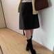 Large size woolen A-line plaid skirt mid-skirt autumn and winter hips thick mid-length skirt high waist retro wool short skirt
