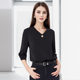 Lusi Belle Black Shirt 2025 New Women's Chiffon Cropped Sleeve Shirt Fashion V-neck Professional Commuter Shirt