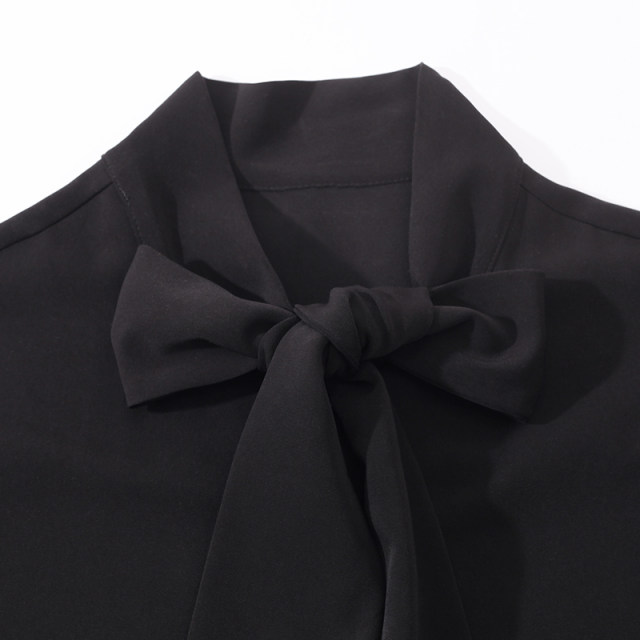 Black bow shirt for women long sleeves fashionable temperament base spring and autumn French chic professional women's chiffon shirt