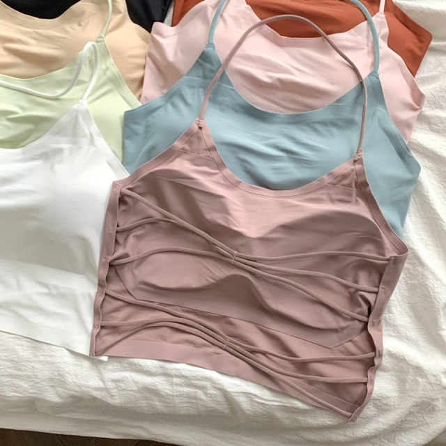 Black halter neck beautiful vest internet celebrity new suspender for women in summer wear for breast wrap and inner wear with breast pad tube top