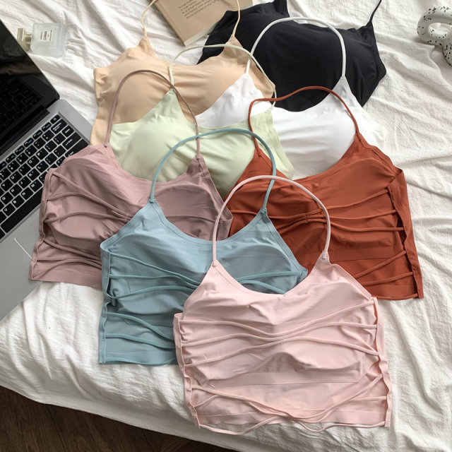Black halter neck beautiful vest internet celebrity new suspender for women in summer wear for breast wrap and inner wear with breast pad tube top