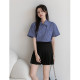 Miu blue plaid short-sleeved shirt top for women 2025 summer new loose casual temperament small shirt