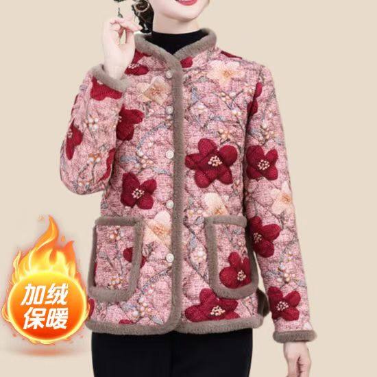 Mother's clothing autumn and winter new style Chinese-style cotton-padded coat plus velvet warm small cotton-padded jacket for middle-aged and elderly women retro cotton-padded jacket
