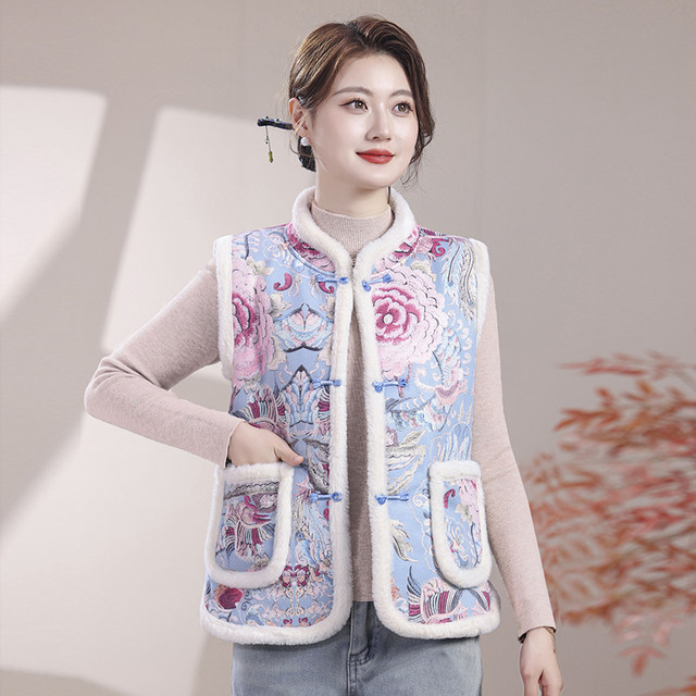 Mother's clothing plus velvet and thickened waistcoat cotton-padded coat autumn and winter new middle-aged and elderly women's clothing grandma's close-fitting vest