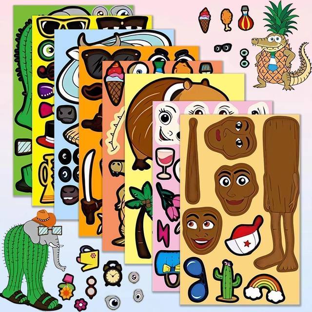 
New foreign AI mountain and sea classic dress-up stickers for children's handmade fun toys characters and beast stickers unzipped puzzle