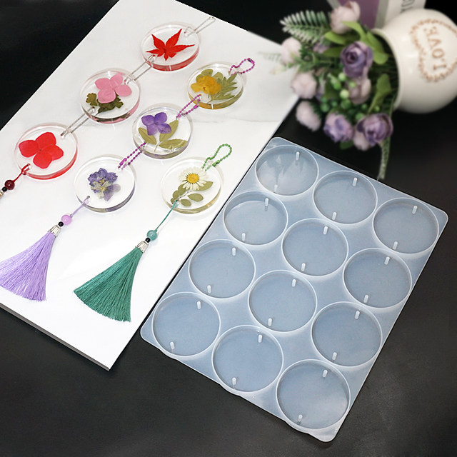 Crystal drop rubber round double hole hang tag Guka dried flower pendant silicone mold wind chime table lamp homemade handmade materials
