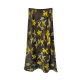 High-end retro ink printed skirt for women in summer drooping high waist hip slimming A-line mid-length slit long skirt