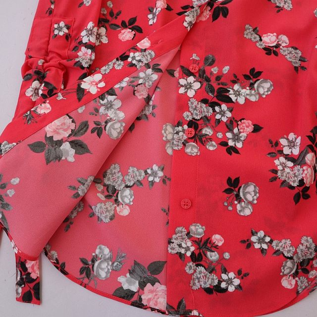 Spring and summer new European and American women's stand-up collar sleeveless fashion printed shirt Single-breasted temperament cardigan shirt A16
