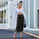Women's button irregular slit denim high waist long skirt