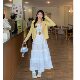 Xiaojijia large size women's spring new sweet white cake skirt lace spliced ​​hook flower a-line skirt skirt
