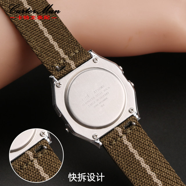 Waterproof nylon canvas watches adapting to Casio retro electronic cubes A158WA-1/A168/F-91
