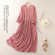 Dress in summer female seven -point sleeve literary cotton and linen fashion printed long skirt large size loose waist thin A -line skirt
