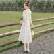 Cypress high-waist dress 2025 spring and summer new women's clothing, fresh waist-hugging and slimming mid-length V-neck tea break skirt