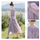 Cypress House round neck tea skirt 2025 spring new women's fashion retro splicing slim long-sleeved dress