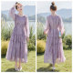 Cypress House round neck tea skirt 2025 spring new women's fashion retro splicing slim long-sleeved dress