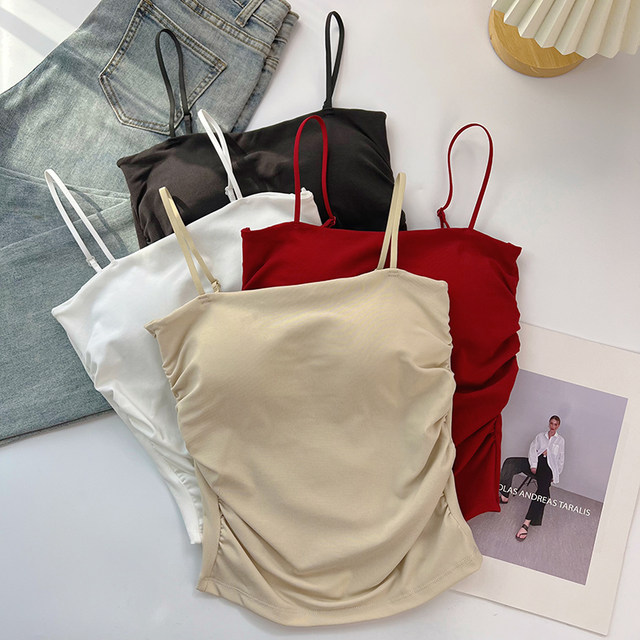 White small suspender vest for women with inner summer 2025 new beautiful back and outer wear with chest pad pleated waist base top