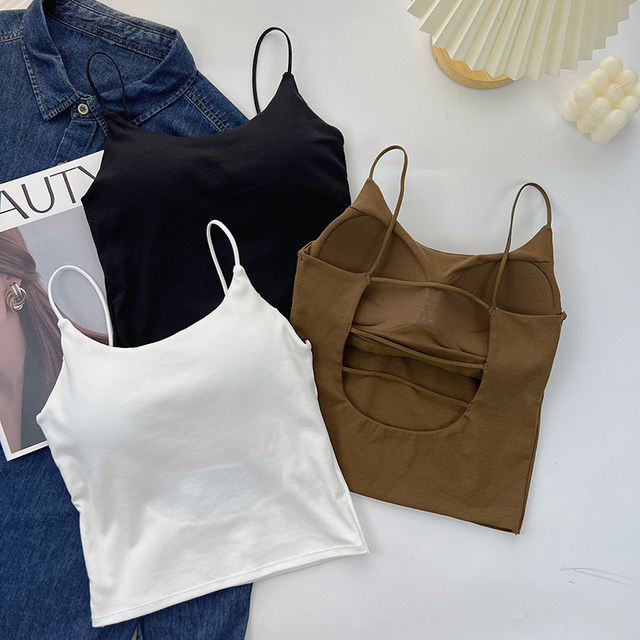 Beauty back vest with chest pads female hot girl bands in summer short inner and outer wearing open -back tops, niche design sense

