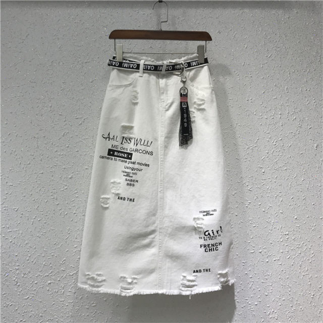 Fashionable and personalized breasted Korean denim skirt large size fat mm spring and summer mid-length versatile temperament one-step skirt for women