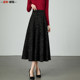 Autumn and winter new retro high-waisted skirt black ink print long skirt A-line skirt slim mid-length skirt
