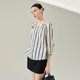 Black and white striped V-neck design shirt for women MOFAN 2025 spring new three-quarter sleeve casual shirt to make you look thin
