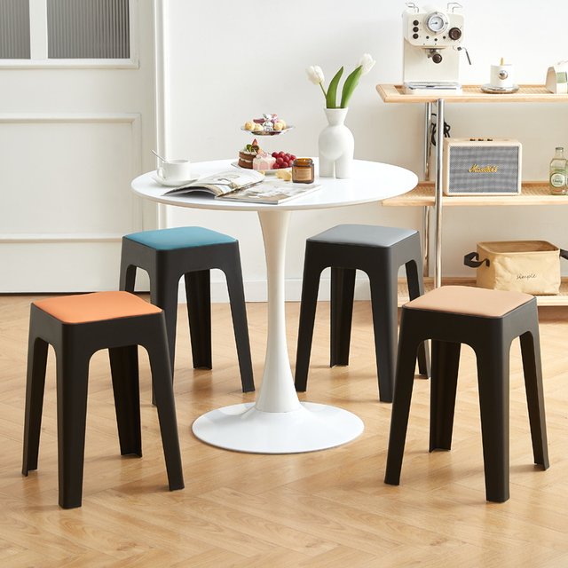 Plastic stool thickened household extra thick modern simple stackable long sitting comfortable chair high round stool bench