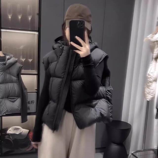 Down cotton vest women's short hooded winter 2024 new loose and high-end small vest vest vest jacket