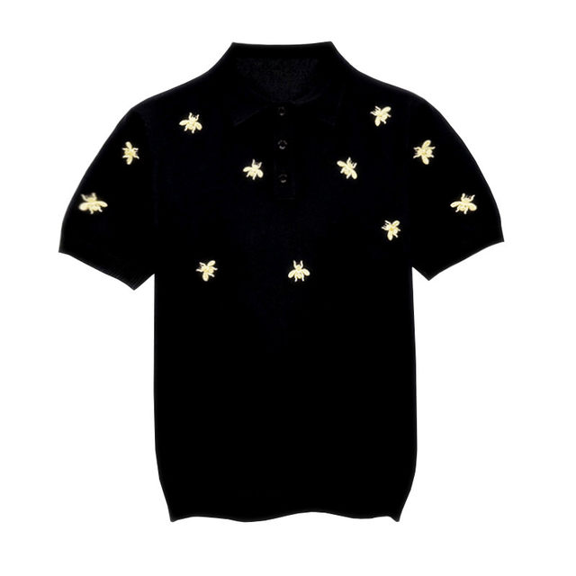 Unique little bee embroidered lapel slim t-shirt polo shirt men's new summer ice silk sweater men's short sleeves