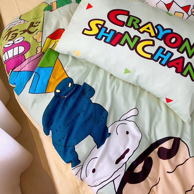 Crayon Shin-chan cotton bed sheet quilt set four-piece Japanese anime cartoon single three-piece set 1.8m fitted sheet bedding