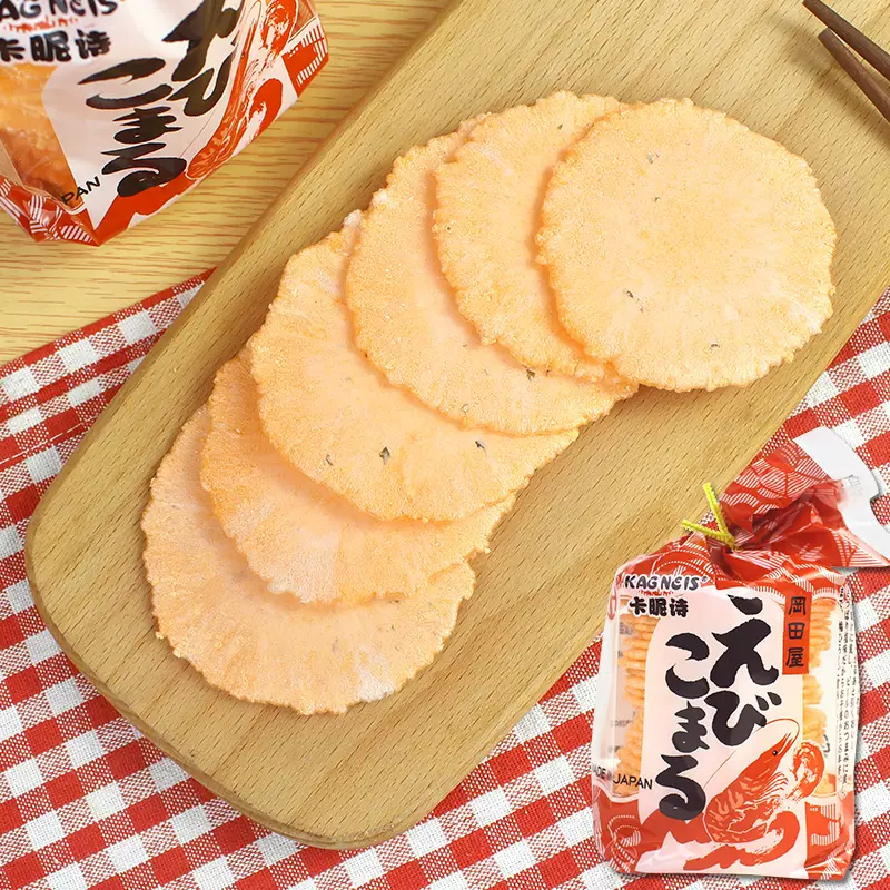 日本进口零食卡昵诗岡田屋海苔虾味脆片75g海鲜虾