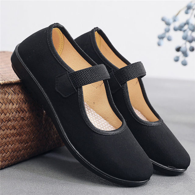 Polyurethane bottom old Beijing cloth shoes women's single shoes flat black work shoes hotel shoes square dance shoes