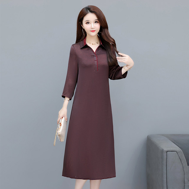 New long dress shirt collar retro short-sleeved middle-aged and elderly A-line skirt mother dress summer light and fashionable skirt