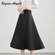 Baiyuan black French retro Hepburn style long skirt for women with front zipper high-end A-line high-waisted umbrella skirt