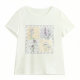 Paro mulberry silk simple commuting tinel round neck straight shoulder white cartoon Japanese version printed short-sleeved women's T-shirt
