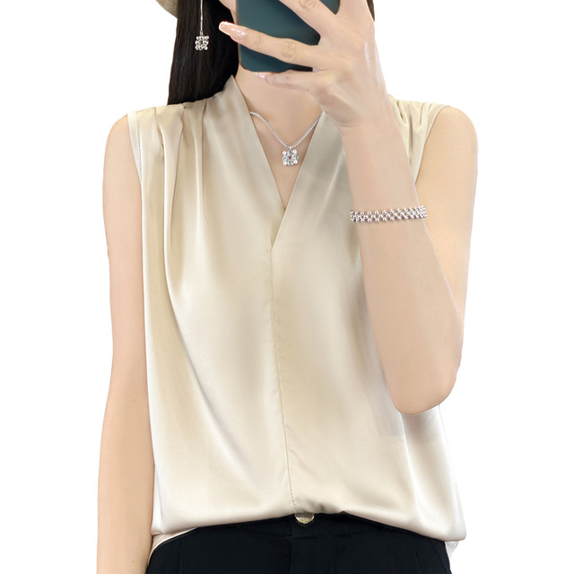 High-end temperament acetate satin silk camisole women's V-neck summer sleeveless mulberry silk shirt with top