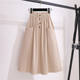 Spring and summer new high -waisted thin waist pine tight waist button decorative pocket design medium long A -line skirt