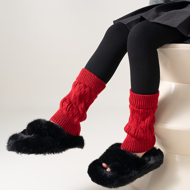 
Girls' velvet thickened autumn and winter socks spliced leggings fashionable pinstripe socks Maillard warm leggings