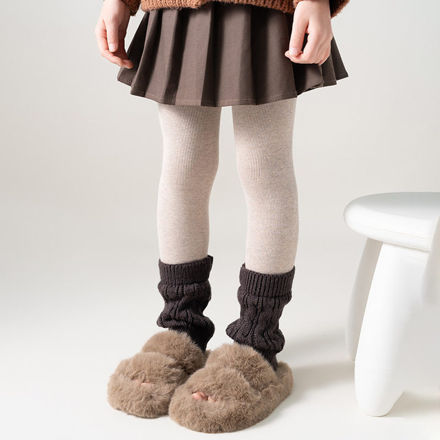 
Girls' velvet thickened autumn and winter socks spliced leggings fashionable pinstripe socks Maillard warm leggings