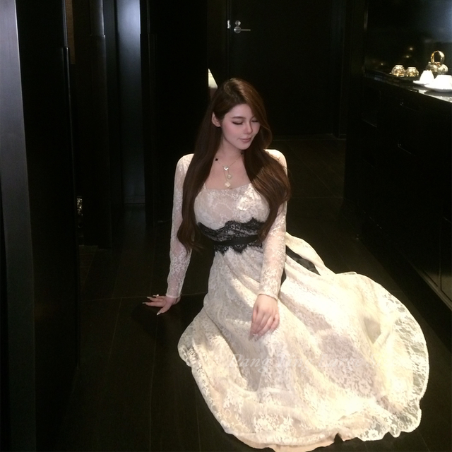 Pang Ting's large size customized fat mm Chuchu Xiaobaihua ancient style sweet gentle pure lace dress for women